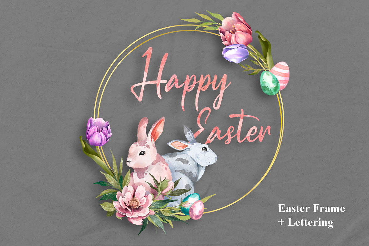 Happy Easter Watercolor. Golden Fram, an Animal Illustration by NKTKNS (Photo 1 of 3)