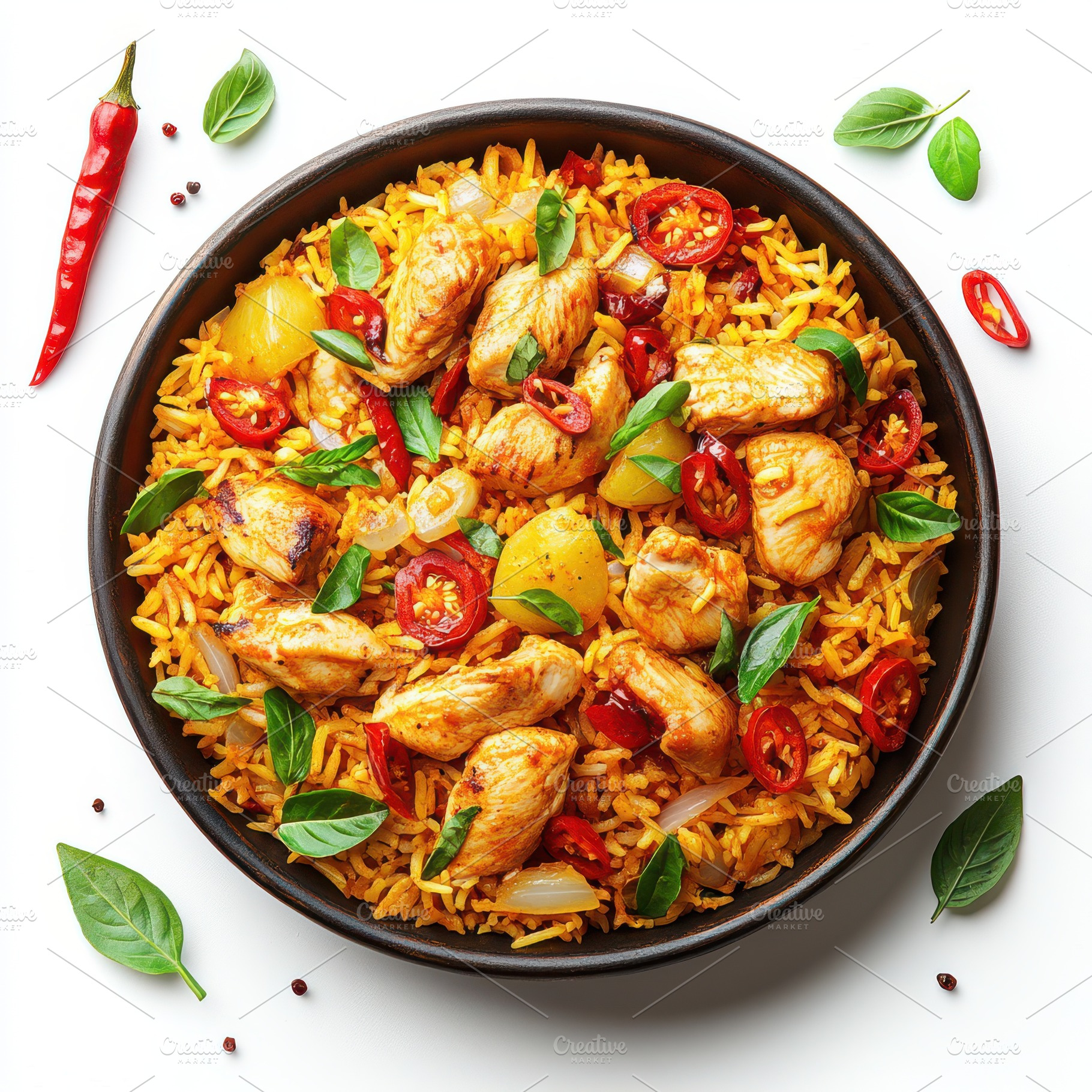 Delicious chicken biryani with rice, a Food & Drink Photo by Pixeness Studio