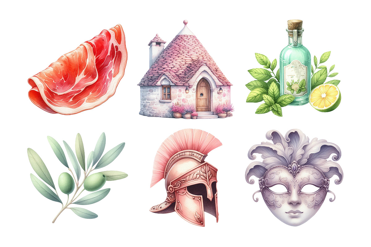 Watercolor Italian Clipart, an Illustration by Daily.Designs (Photo 4 of 4)