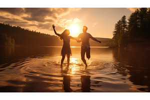 fun lake couple splash ai generated, a Nature Photo by pikepicture
