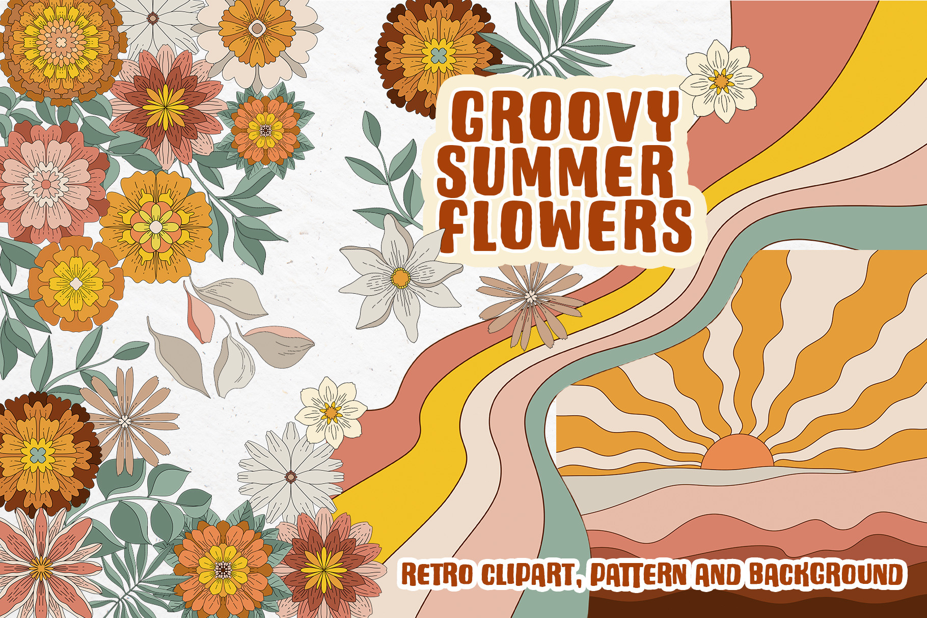 GROOVY SUMMER FLOWERS, a Pattern Graphic by Antikva17