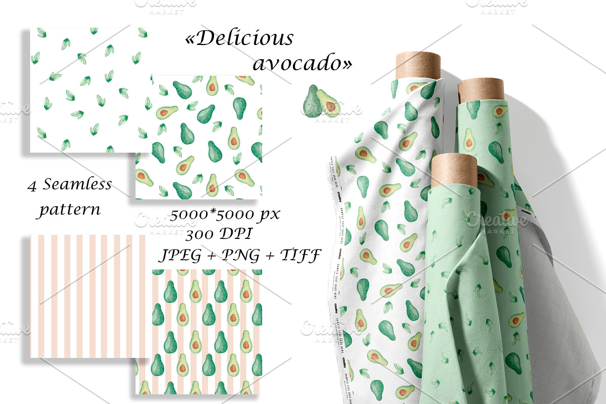 Watercolor Avocado Patterns Set, a Pattern Graphic by Oksana Dovhopol Art (Photo 1 of 11)