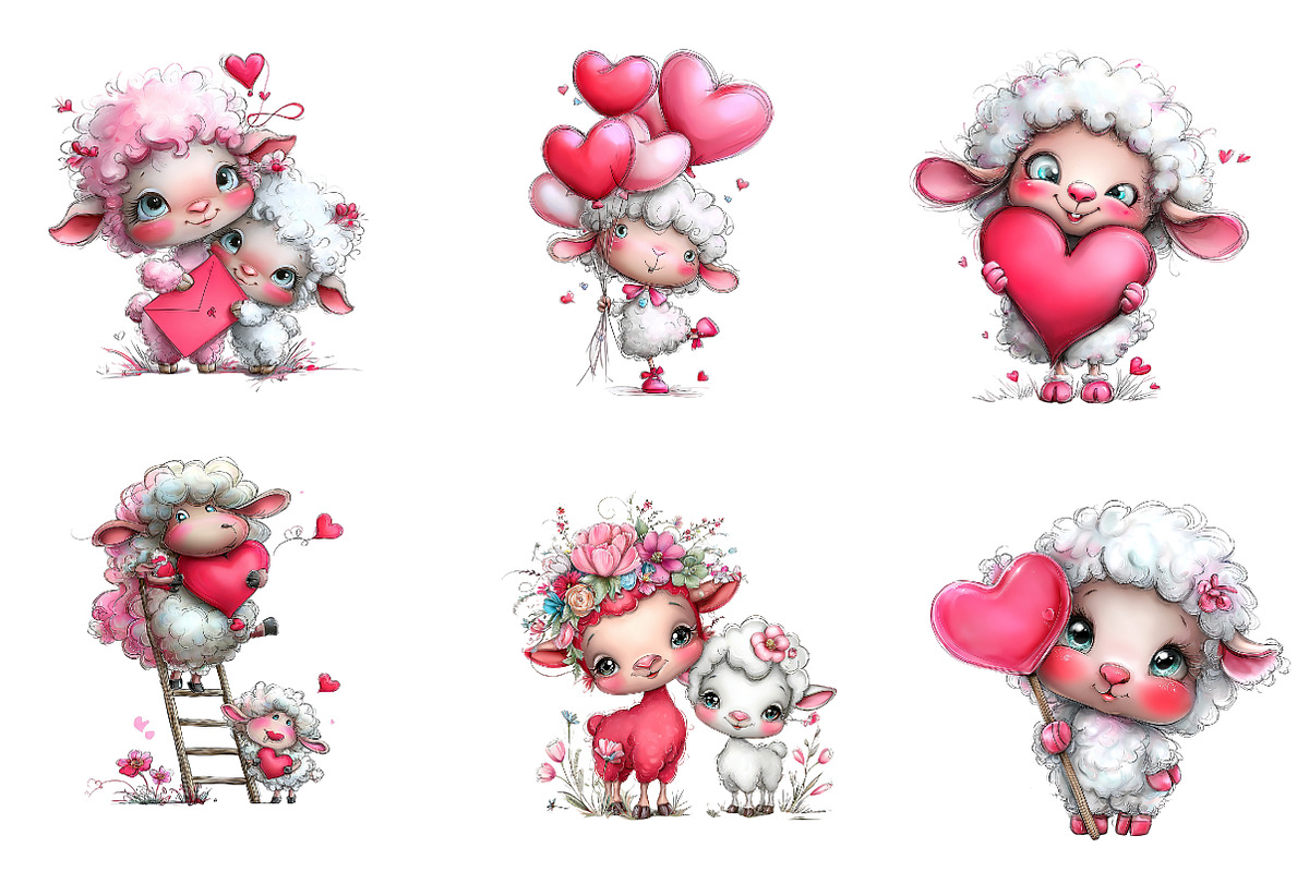 funny valentine sheep clipart, an Illustration by CreationArt (Photo 3 of 5)