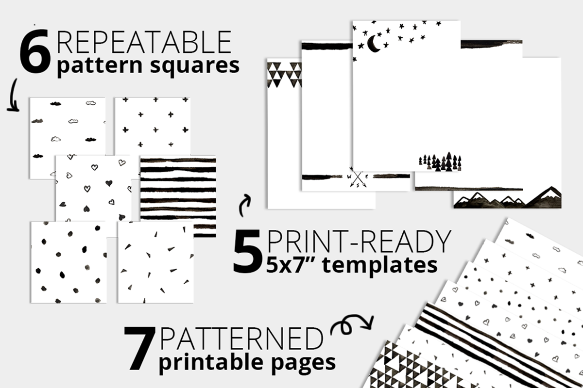 Black & White Scandi Watercolor, a Decorative Illustration by plaidGecko (Photo 3 of 5)