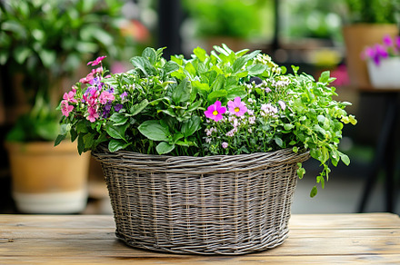 Different spring flowers in wicker basket, a Nature Photo by AlyaAnd