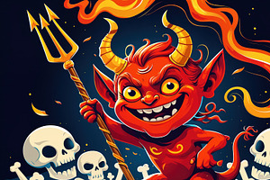 With golden trident, red demon, an Illustration by wavebreak