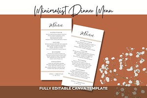 Minimalist Dinner Menu Canva Templat, a Card Template by GraphiCarola