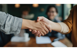 Close-up of two people shaking hands, a Business Photo by Sergey Kotenev