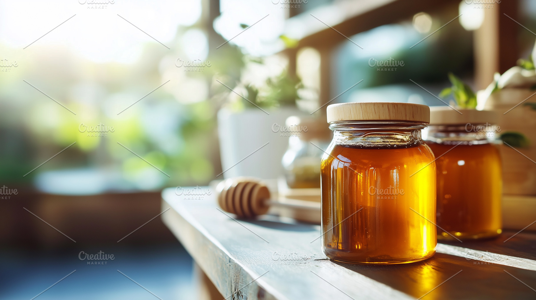 Jars of honey with spoon, a Food & Drink Photo by MistyDay