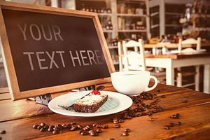 Signboard With Cake And Coffee