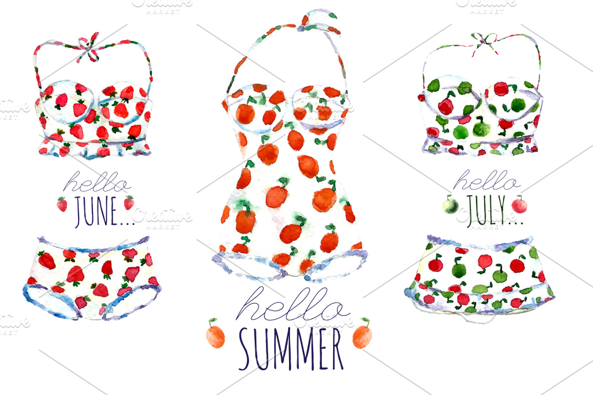 Summer swimsuits and fruts., an Illustration by Vikeriya (Photo 1 of 4)