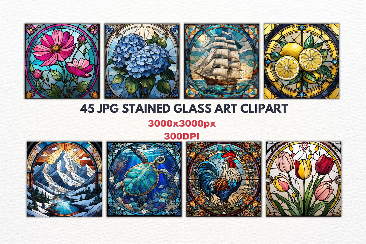 45 JPG STAINED GLASS CLIPART BUNDLE, a Wallpaper Graphic by Vachira Digital Studio (Photo 1 of 6)
