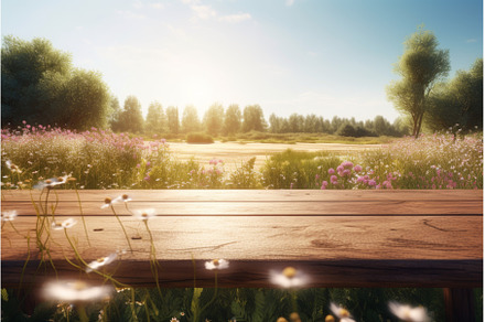 Wooden table flower. Generate Ai, a Nature Photo by Ylivdesign