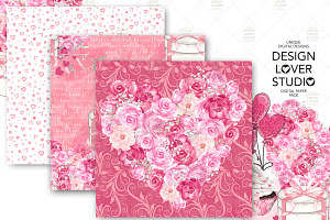 Roses Heart Digital Paper Pack