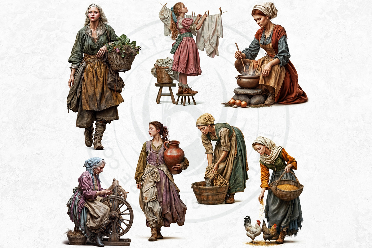 Medieval peasants clipart set, a Person Illustration by ThatsDesignArt (Photo 5 of 10)