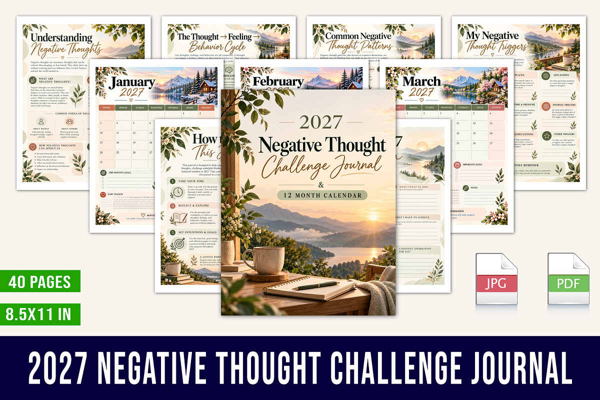 2027 Negative Thought Challenge, a Stationery Template by Designmela01