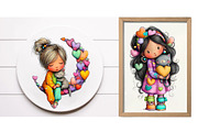 Valentine Girls with cat clipart, an Illustration by Designworld (Thumbnail 3 of 6)