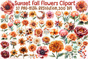 Sunset Fall Flowers Clipart Collecti, an Illustration by Sublimation Artist (Thumbnail 1 of 6)
