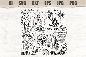 Stencil Mermaid Ocean Dreams