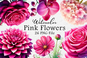Watercolor Pink Flowers Clipart, an Illustration by Dream Creation