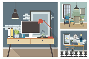 Modern interior set, a Decorative Illustration by Good Studio
