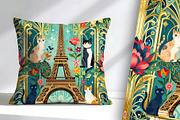 Eiffel Towel and Cats Background, an Animal Illustration by Sharon Schwalbe (Thumbnail 1 of 6)