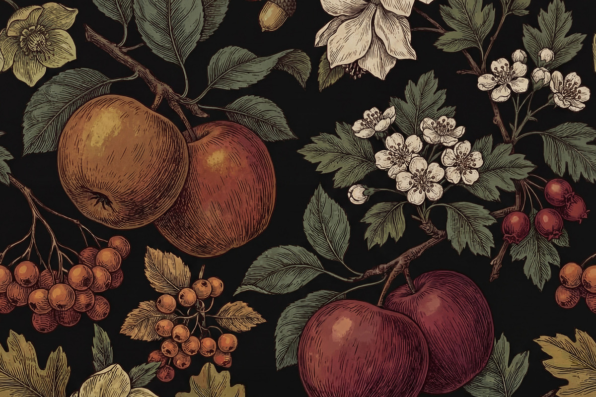 Vintage Botanical Pattern with Apple, a Decorative Illustration by Virgo Studio