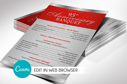 Silver Red Church Anniversary Progra, a Card Template by Godserv Designs
