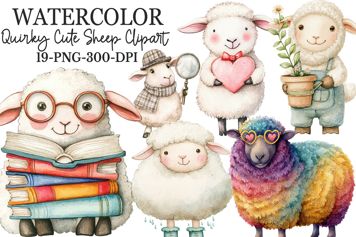 Whimsical Quirky Sheep Clipart, an Illustration by Rose Art (Photo 1 of 7)