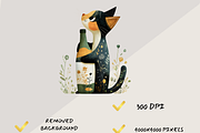 FOLK ART CAT CLIPART PACK, an Animal Illustration by Daring Digies (Thumbnail 6 of 8)