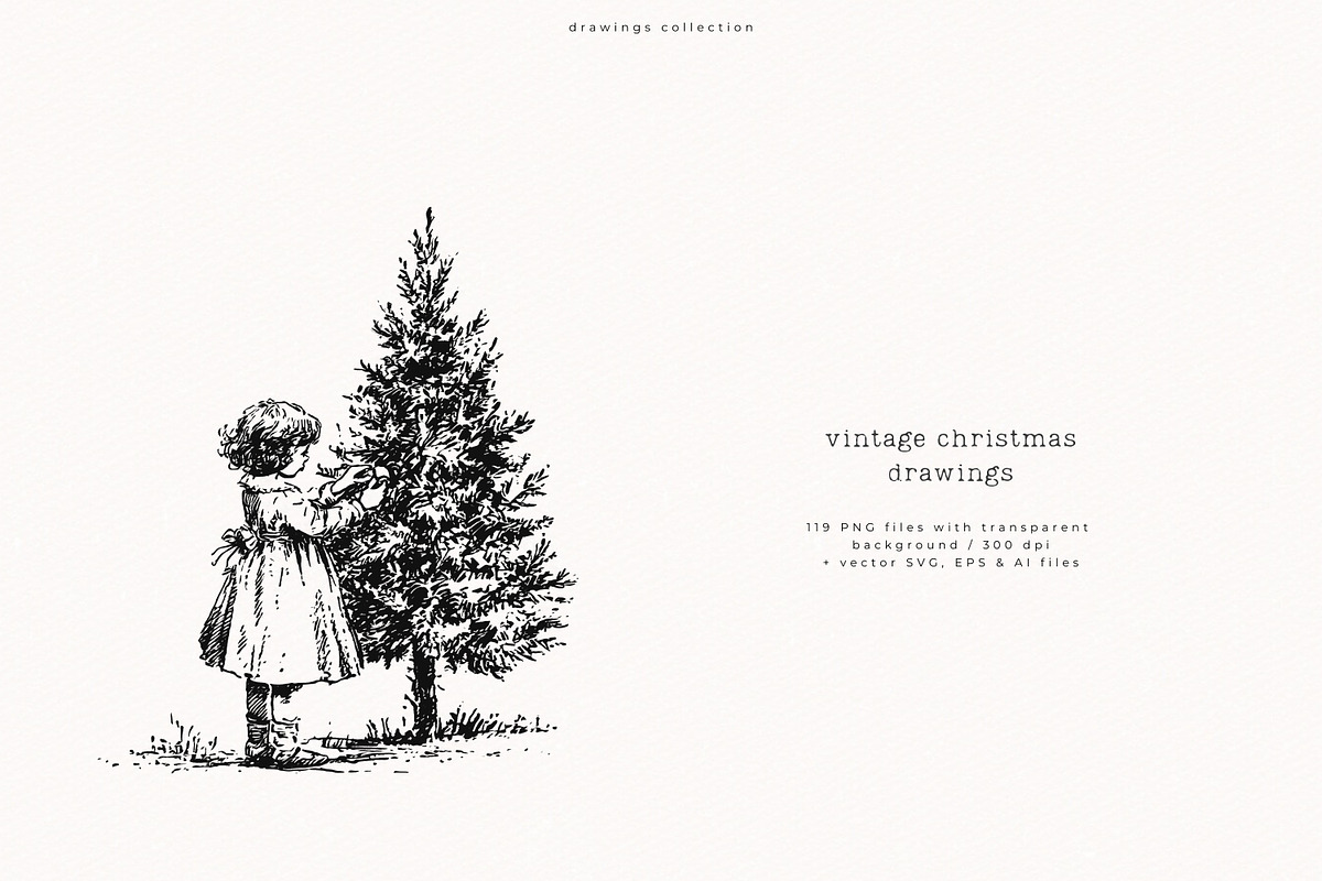 Vintage Christmas Drawings, a Seasonal Illustration by PeDe Designs (Photo 9 of 12)