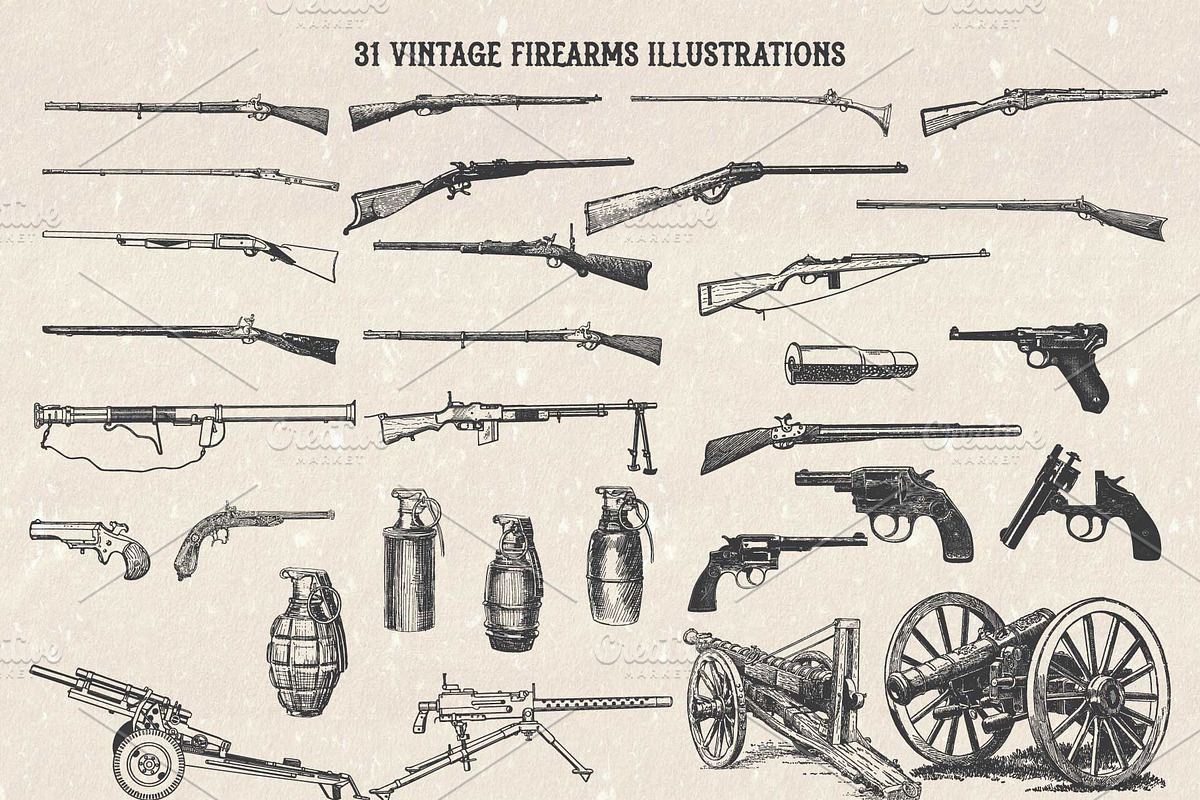 Vintage Firearm Illustrations Bundle, an Object Illustration by Seaquint (Photo 2 of 3)