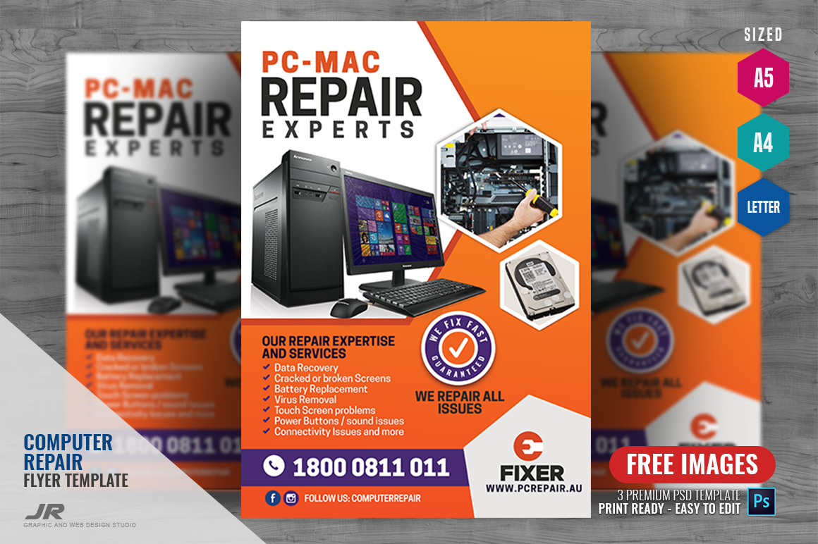 Computer Repair Services Flyer, a Flyer Template by PSDPixel, image size:1160x772