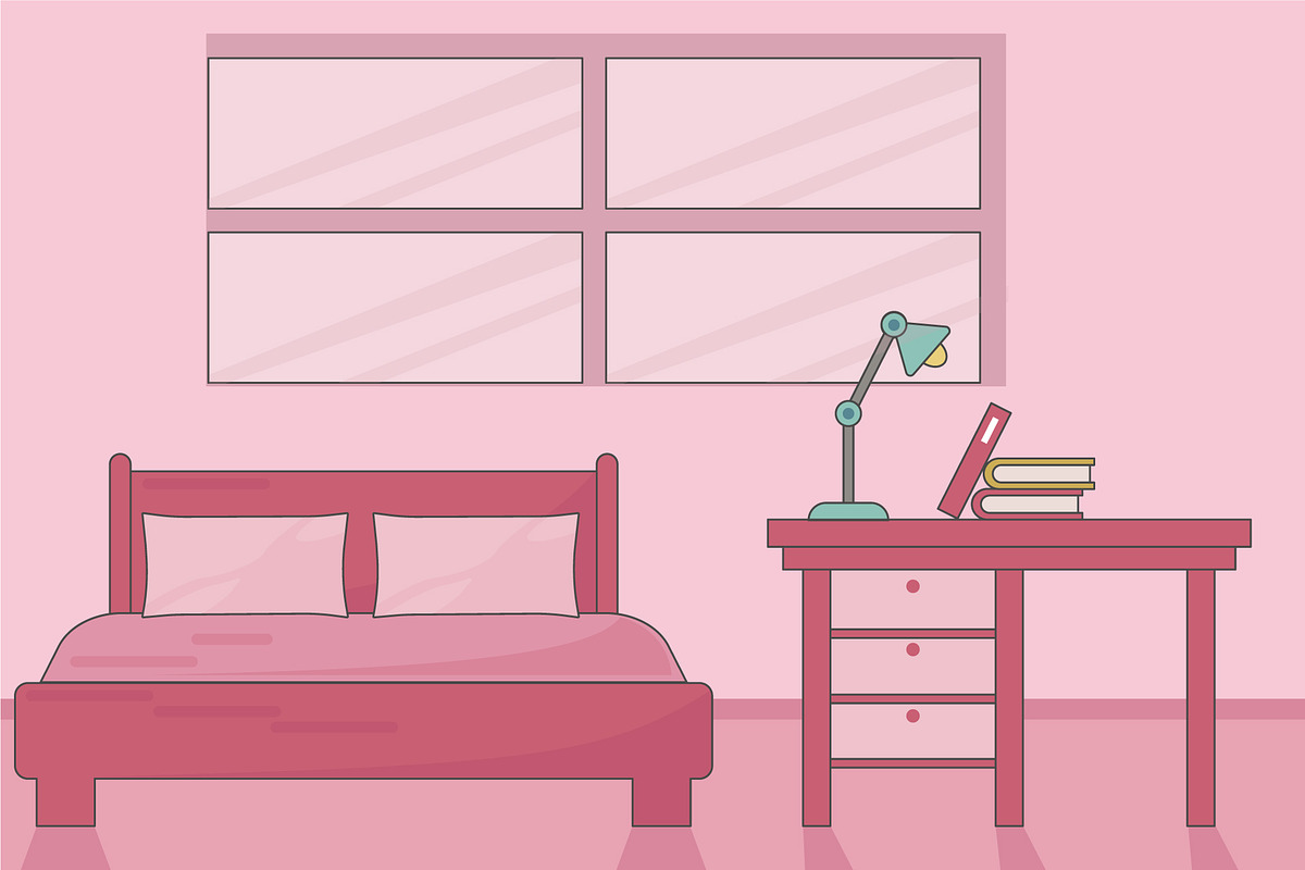 bedroom with pink color vector, a Decorative Illustration by zyxroun shop