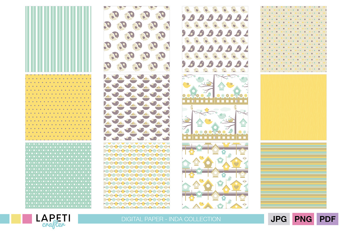 Spring Bird Digital Paper Pack, a Pattern Graphic by Lapeticrafter (Photo 2 of 5)