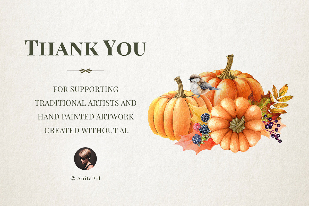 Autumn Pumpkins Watercolor Clipart, a Seasonal Illustration by AnitaPol (Photo 12 of 12)