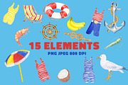 Summer Beach Clipart Set watercolor, an Object Illustration by Olexandra Mur (Thumbnail 3 of 7)