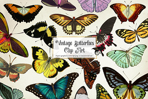 Vintage Butterflies Clip Art