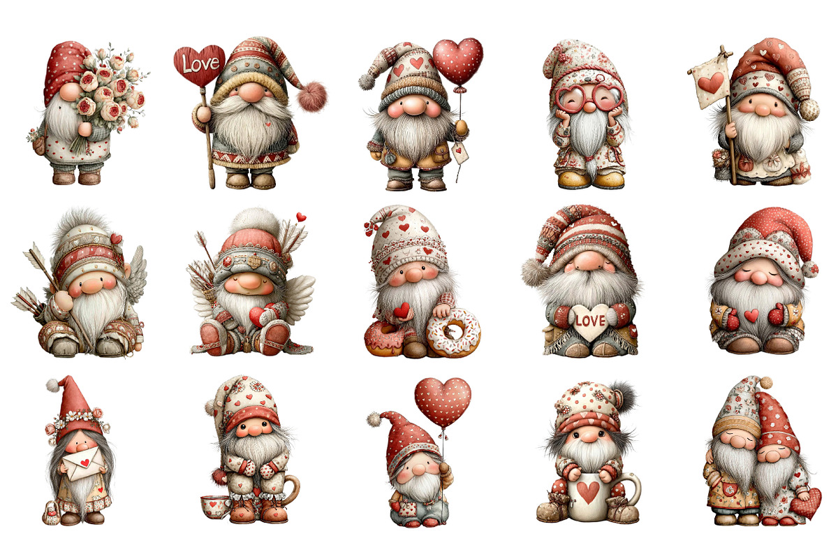 Valentine Gnomes Clipart, an Illustration by DreamArtGraphic (Photo 3 of 4)