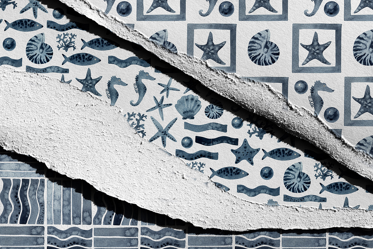 Indigo Sea Marine Watercolor Pattern, an Animal Illustration by YarovaArt (Photo 10 of 12)