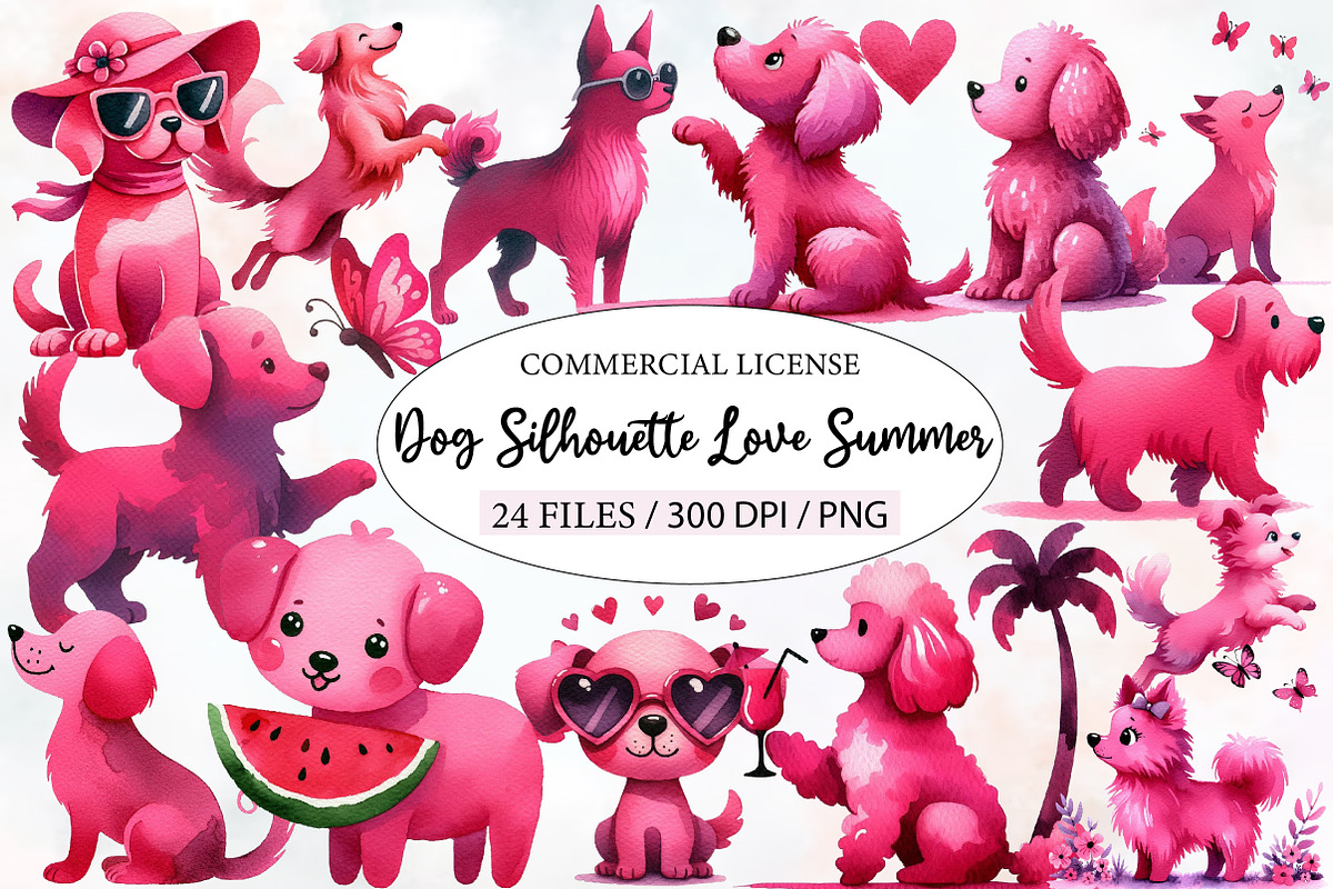 Dog Silhouette Love Summer Clipart, an Illustration by Designworld (Photo 1 of 6)