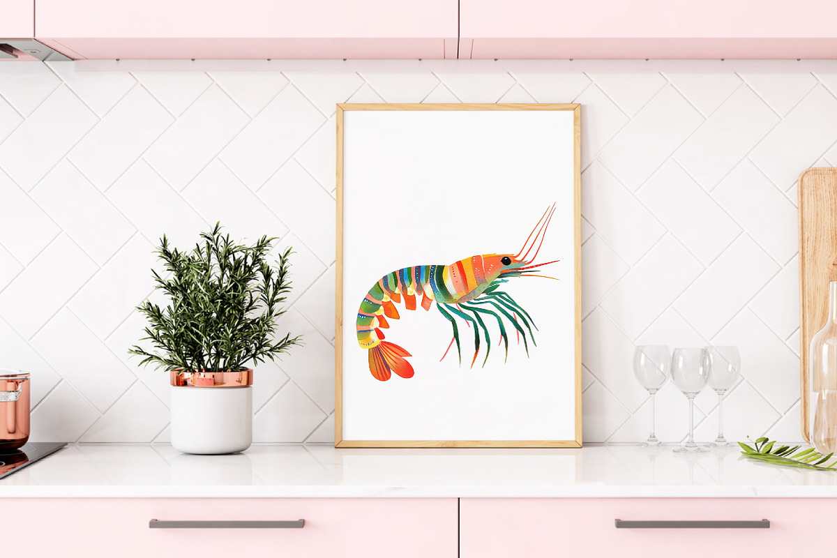 Watercolor Shrimp Clipart Set, an Illustration by Libby Wishes (Photo 2 of 8)