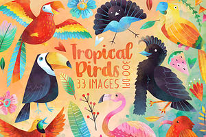 Watercolor Tropical Birds Clipart, an Illustration by DigitalArtsi