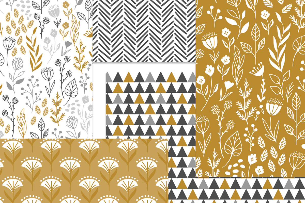 Gold & Grey Modern Floral Patterns, a Pattern Graphic by Wild Twig Co (Photo 9 of 9)
