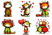 Valentines Whimsical Cats Clipart, an Illustration by Dream Creation (Thumbnail 2 of 6)