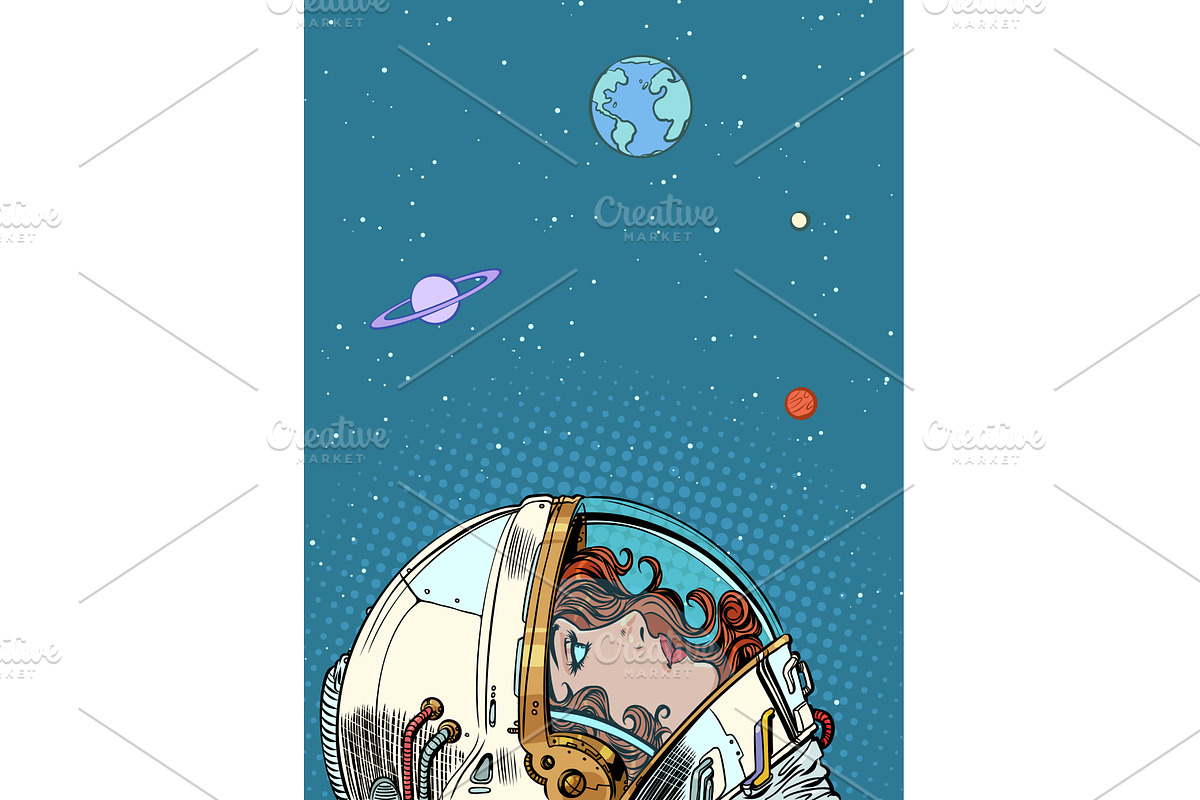 Pop Art Retro Woman astronaut, a Person Illustration by studiostoks