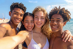 Friends Taking Selfie on Sunny Beach, a Sports & Recreation Photo by Davizro's Market