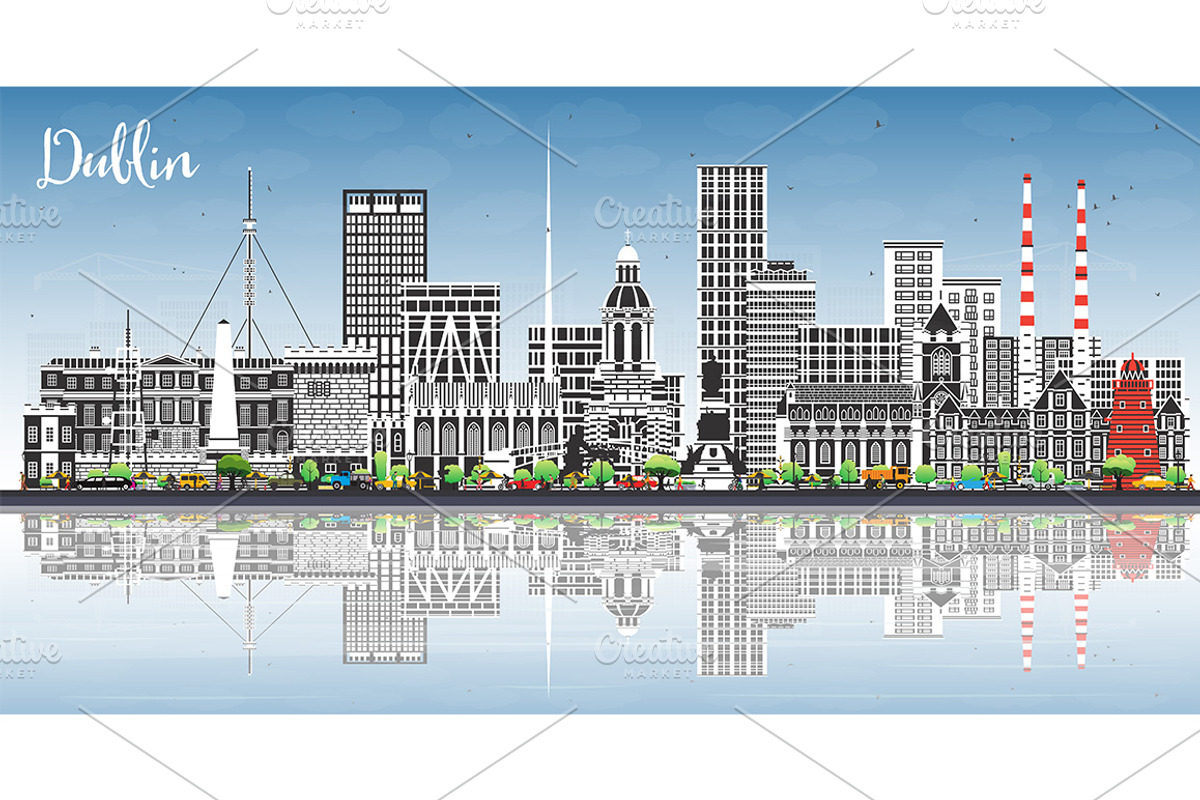 Dublin Ireland city skyline with col, an Illustration by Booblgum (Photo 2 of 3)
