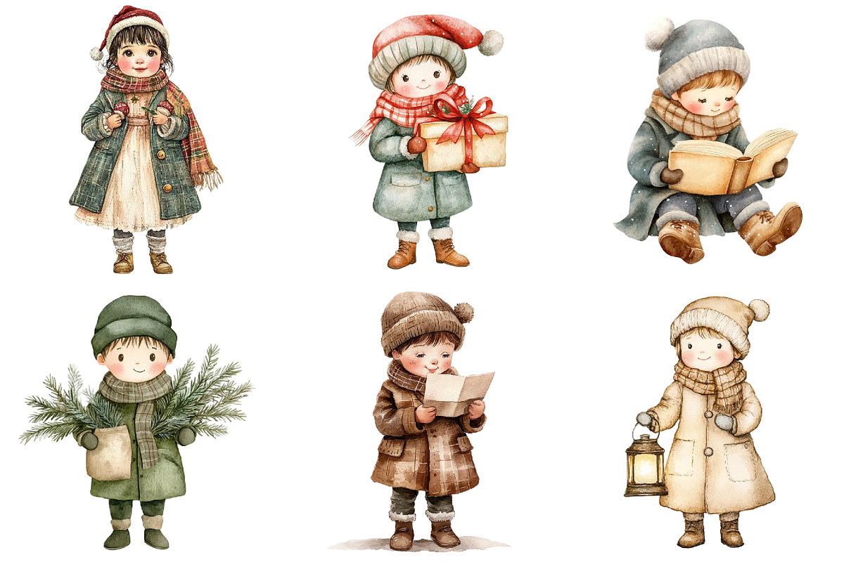 Vintage Christmas Children Clipart, a Seasonal Illustration by CitraGraphics (Photo 3 of 7)