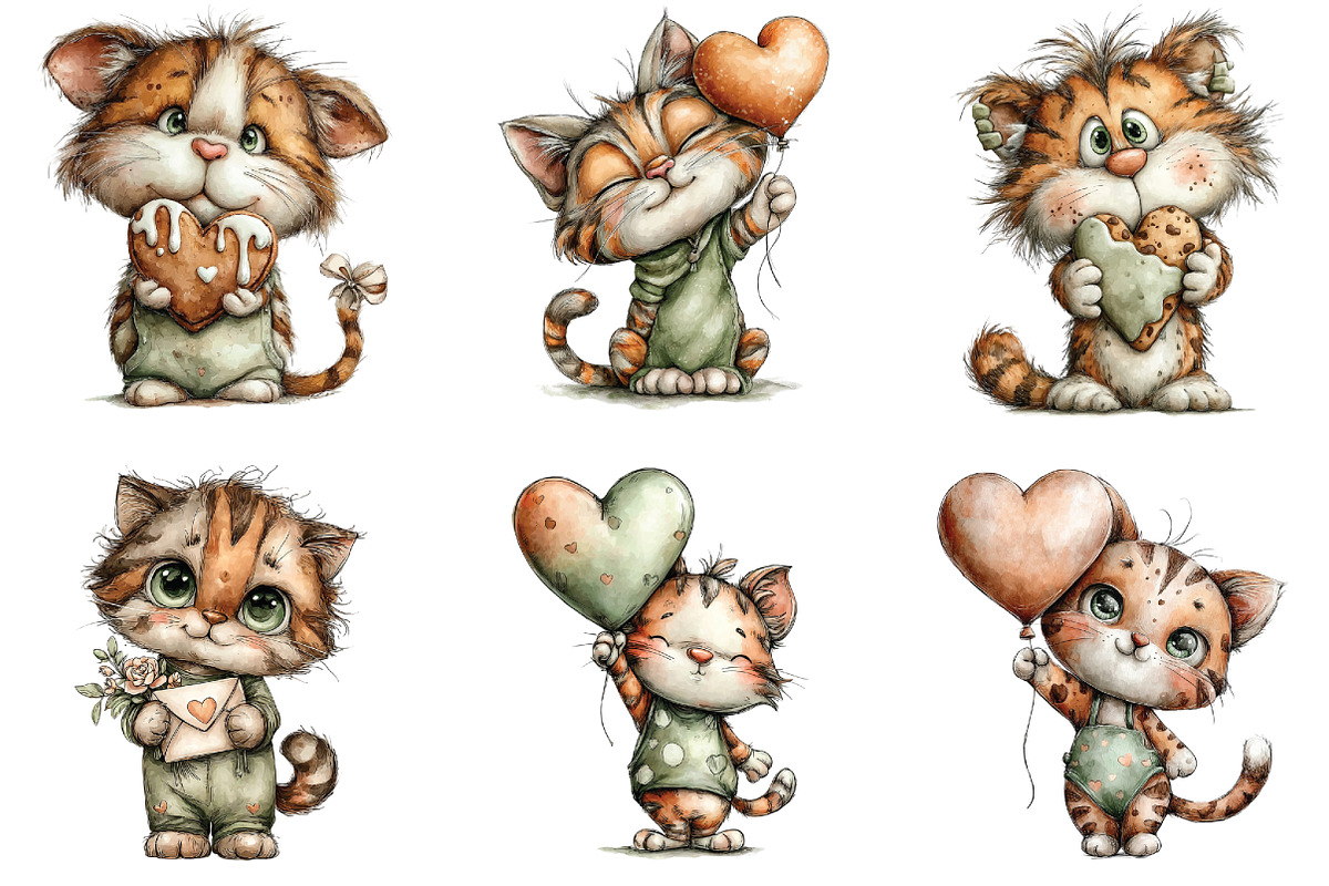 Whimsical Valentine Dog Cat Clipart, an Illustration by CraftArtStudio (Photo 2 of 6)